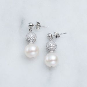 Pearl dangle CZ Ball earrings - Lot #055